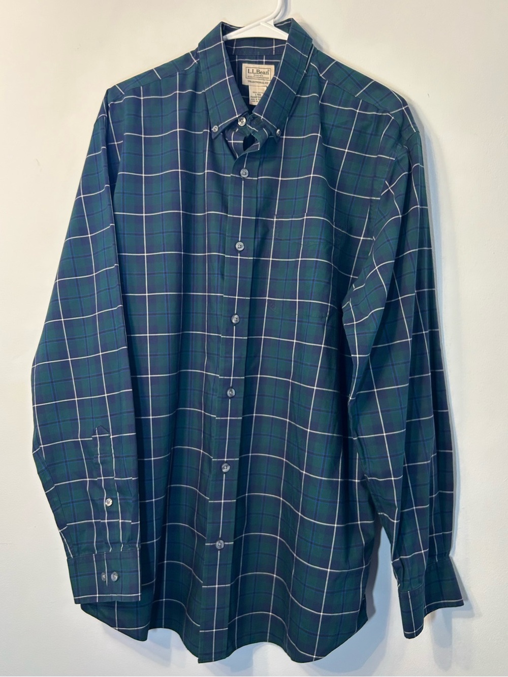 Men's LLBean Green & Blue Plaid Button-Down Shirt